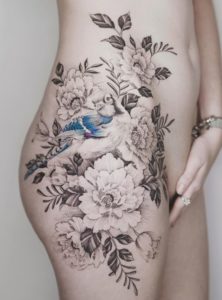 Flowers and Bird Tattoo